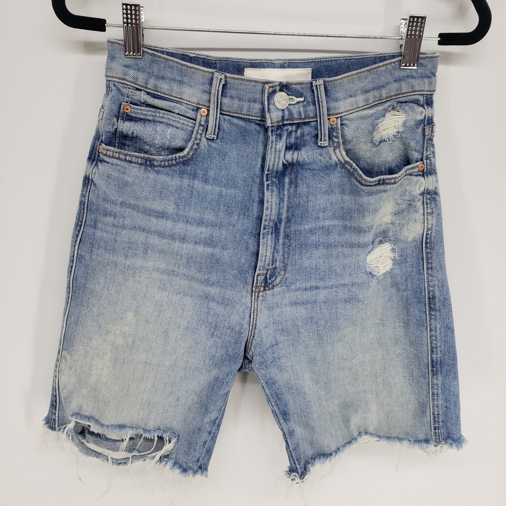MOTHER Light Blue Distressed Denim Jean Shorts